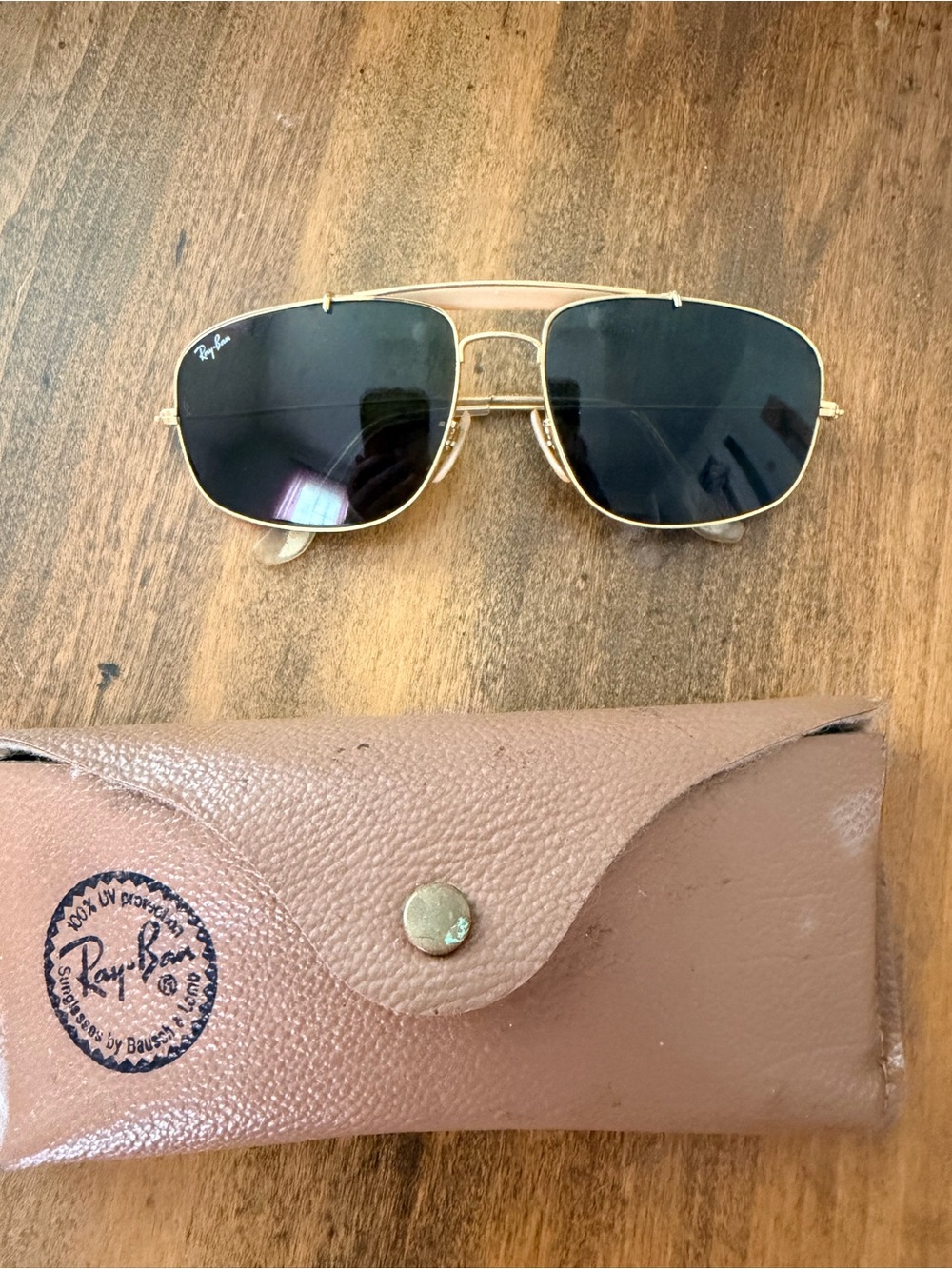 Ray-Ban Gold Frame Sunglasses with Black Lenses